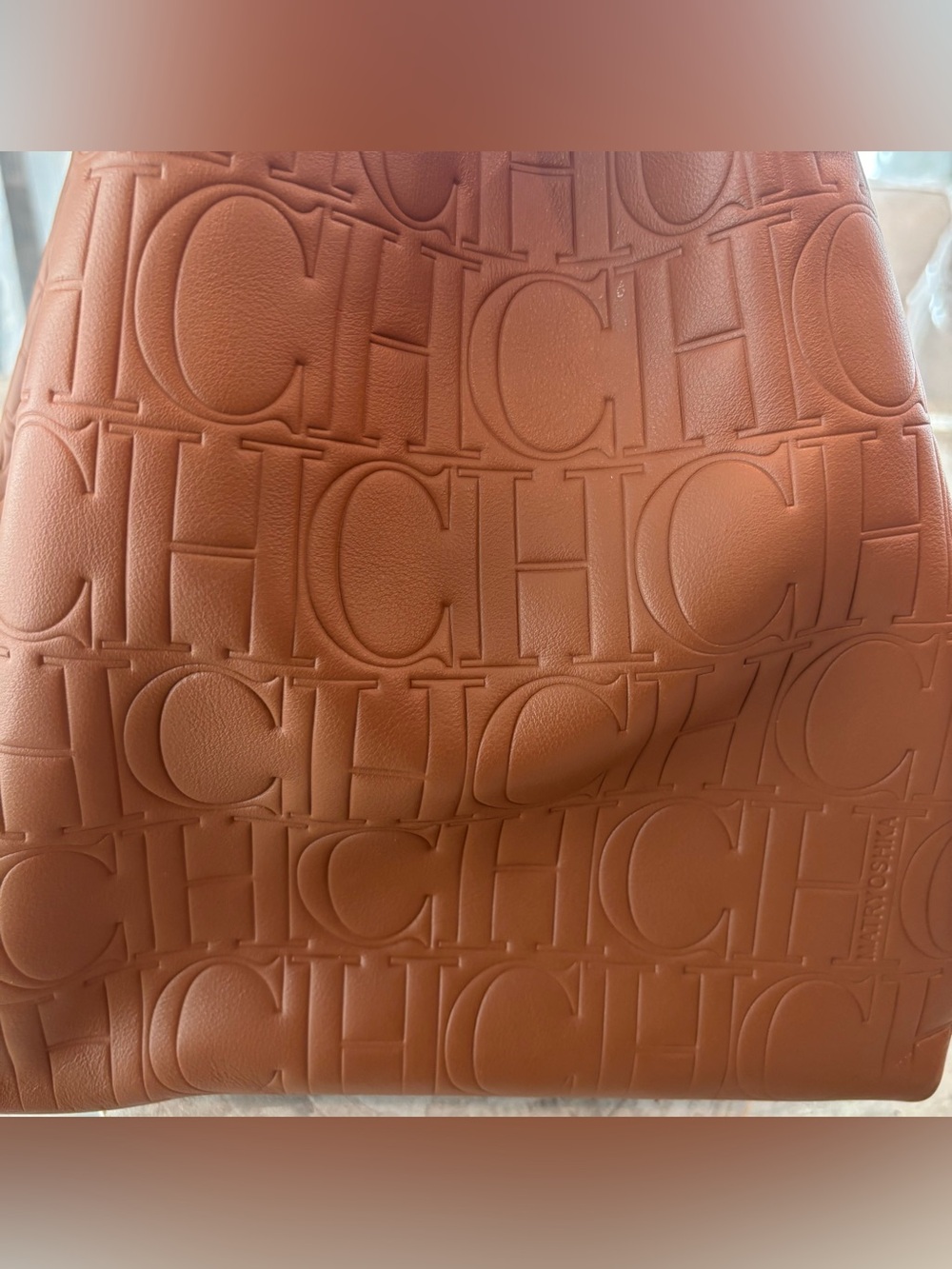 Carolina Herrera Cognac Embossed CH Logo Tote